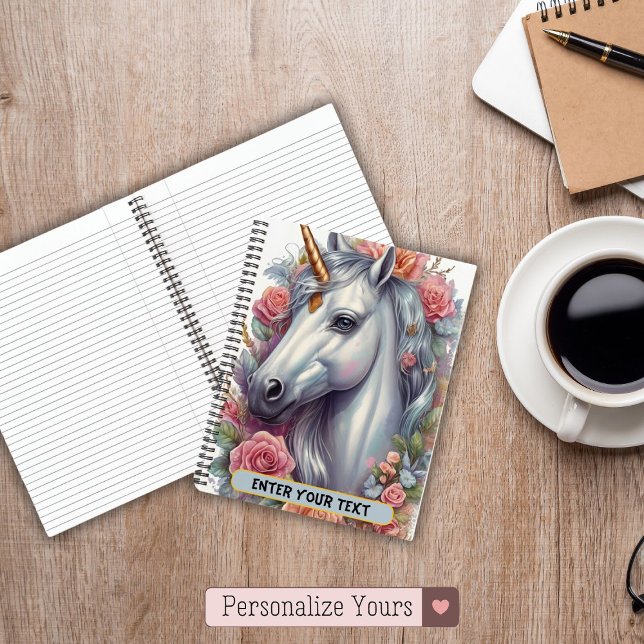 Carnet Portrait de Licorne Blanche Personnalisé (Personalized White Unicorn Portrait Notebook)