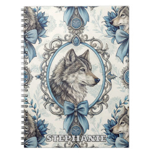Carnet Portrait de loup d'hiver en cadre bleu et gris ora