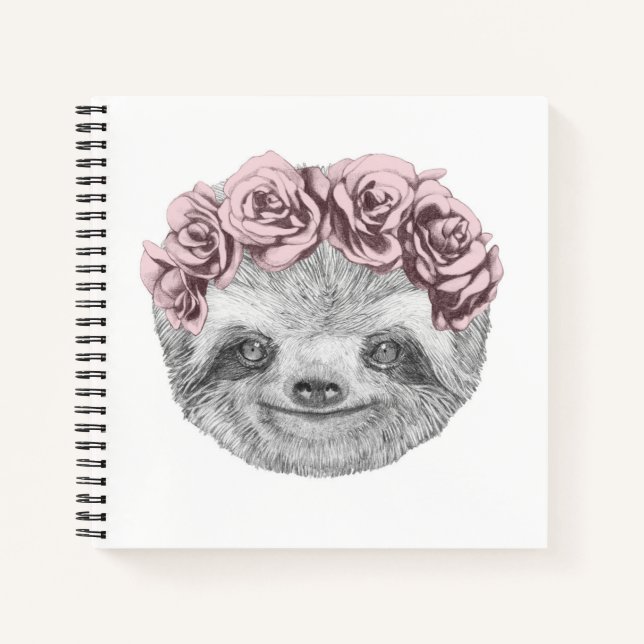 Carnet Portrait De Sloth | Couronne de tête florale (Devant)