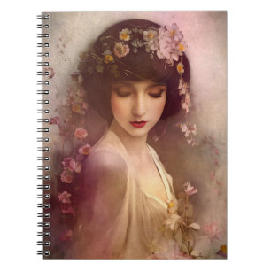 Carnet Portrait de style vintage de la belle Florale femm