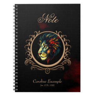 Carnet Portrait de tête de lion stylisé dans cadre Mandal