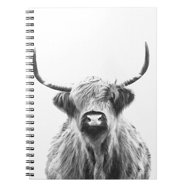 Carnet Portrait de vache noir et blanc des Highlands (Devant)