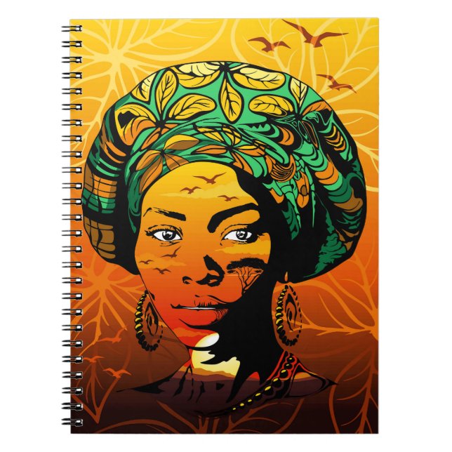 Carnet Portrait féminin africain avec coucher de soleil (Devant)
