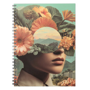 Carnet Portrait Féminin Surréaliste avec Éléments Floraux