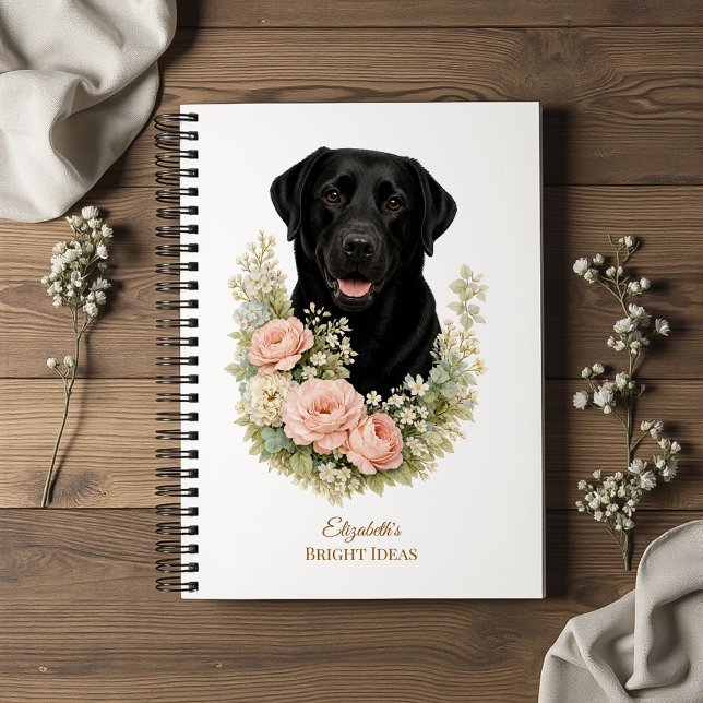 Carnet Portrait floral de Labrador noir (Créateur téléchargé)