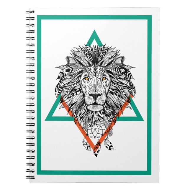 Carnet Portrait géométrique aztèque de lion (Devant)
