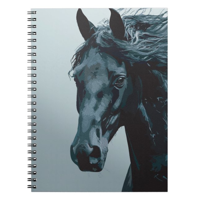 Carnet Portrait majestueux d'un cheval noir (Devant)