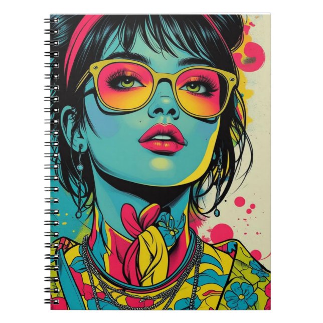Carnet Portrait Neon Pop Diva - Art rétro gras et dynamiq (Devant)