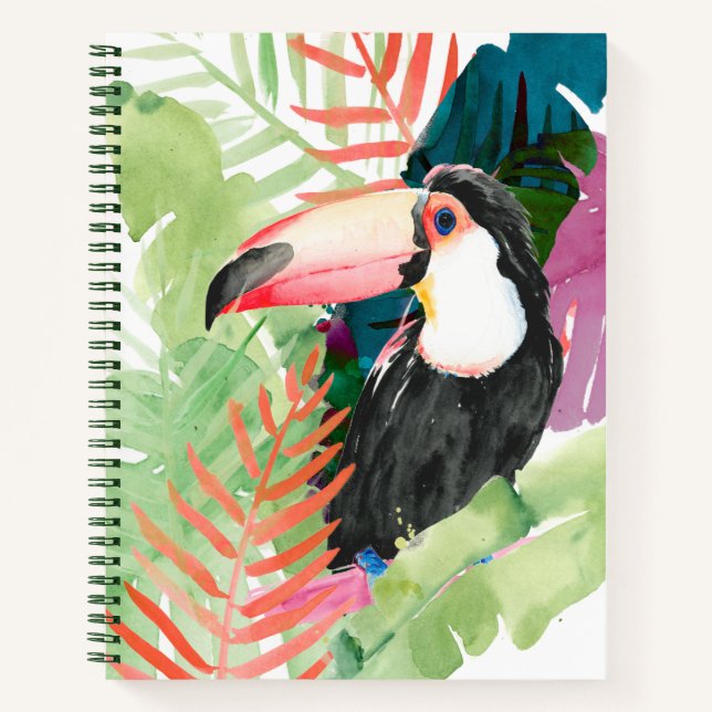 Carnet Portrait toucan avec Feuilles tropicaux (Devant)