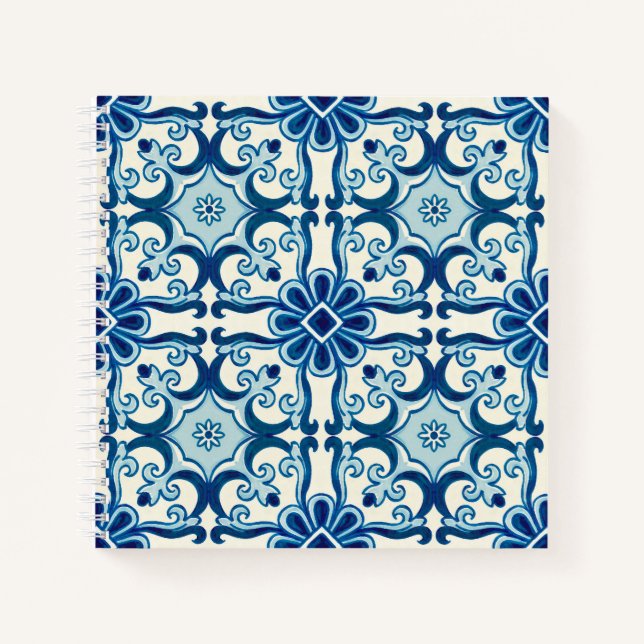 Carnet Portugais Azulejos Blue Floral Motif (Devant)