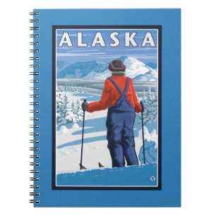 Carnet Poster Vintage voyage de ski en Alaska
