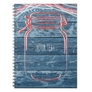 Carnet Pot Mason Jar Rouge Blanc & Bleu et Guirlande Lumi