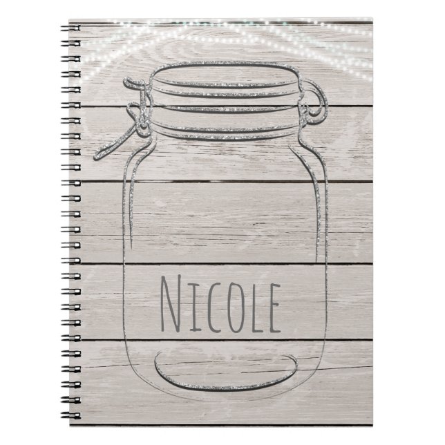 Carnet Pot Mason Jar scintillant à paillettes fausses arg (Devant)