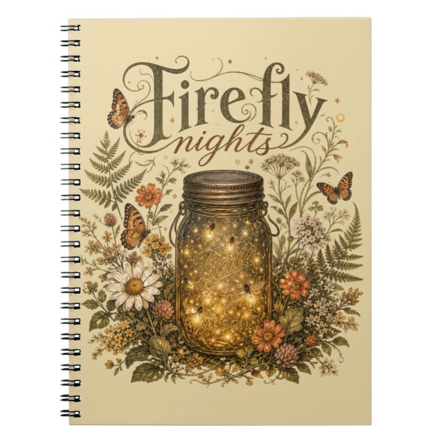 Carnet Pot Mason Vintage avec Lucioles Brillantes (Devant)