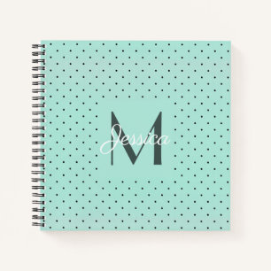Carnet Pot Polka Turquoise moderne et monogramme