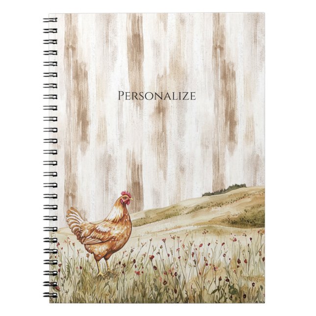 Carnet Poulet dans un champ d'herbe de fleurs (Devant)
