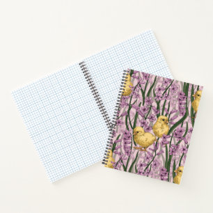 Carnet Poulets et hyacinthes roses