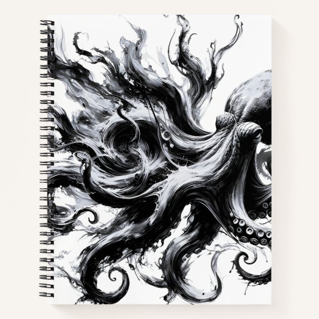 Carnet Poulpe Kraken Fluide Encre Abstraite (Devant)