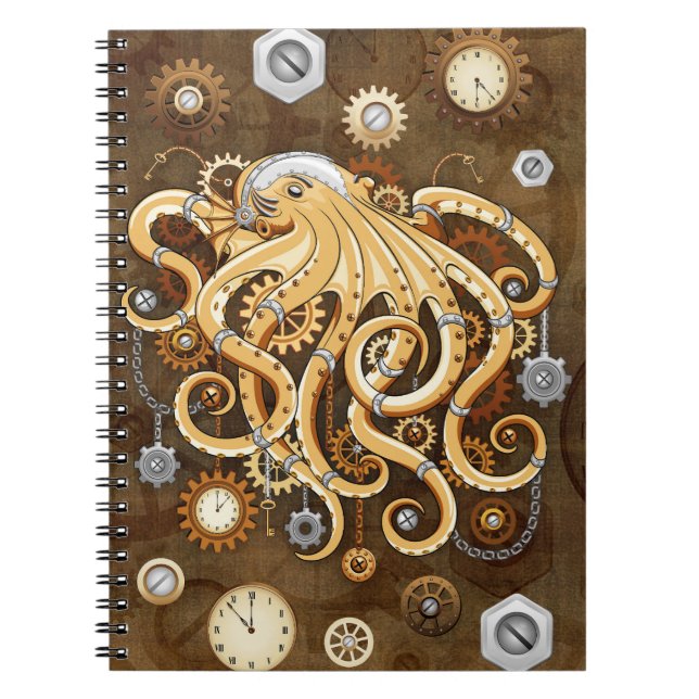 Carnet Poulpe Steampunk Rétro Fantastique Mécanique (Devant)