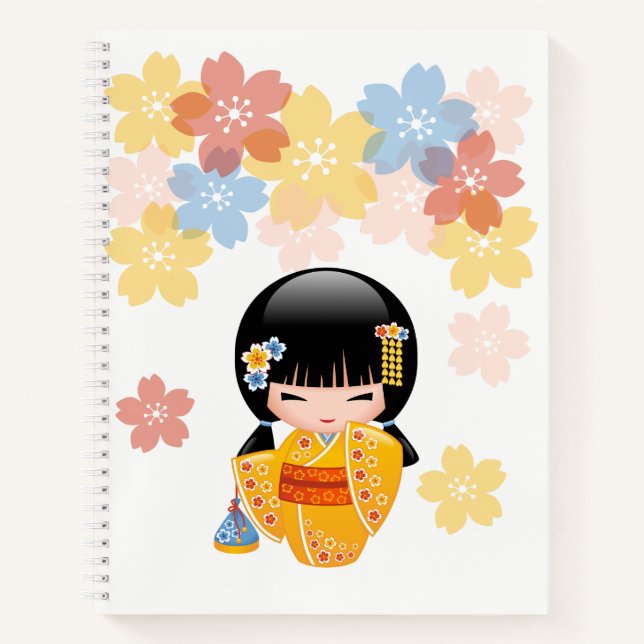 Carnet Poupée d'été Kokeshi - Kimono Jaune Geisha Girl (Devant)