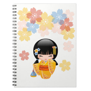 Carnet Poupée d'été Kokeshi - Kimono Jaune Geisha Girl