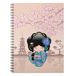 Carnet Poupée Keiko Kokeshi - Blue Kimono Geisha Girl