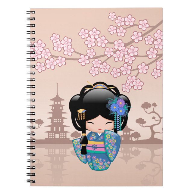 Carnet Poupée Keiko Kokeshi - Blue Kimono Geisha Girl (Devant)