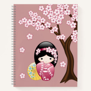 Carnet Poupée Kokeshi Printemps - Cute Geisha Japonais en