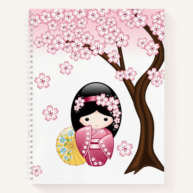 Carnet Poupée Kokeshi Printemps - Cute Japonaise Geisha G (Devant)