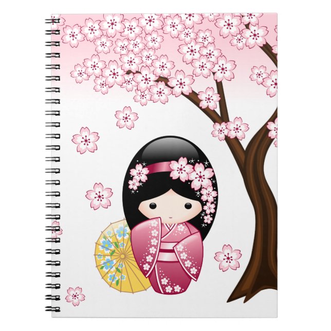 Carnet Poupée Kokeshi Printemps - Cute Japonaise Geisha G (Devant)