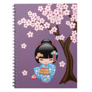 Carnet Poupée Maiko Kokeshi - Blue Kimono Geisha Girl