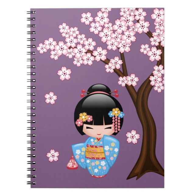 Carnet Poupée Maiko Kokeshi - Blue Kimono Geisha Girl (Devant)