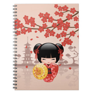 Carnet Poupée rouge Sakura Kokeshi - Geisha japonais