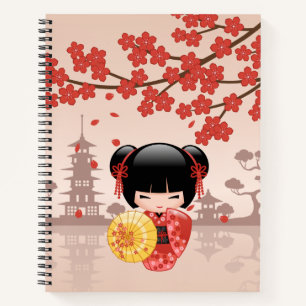 Carnet Poupée rouge Sakura Kokeshi - Geisha japonais