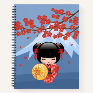 Carnet Poupée rouge Sakura Kokeshi - mignonne Geisha Girl