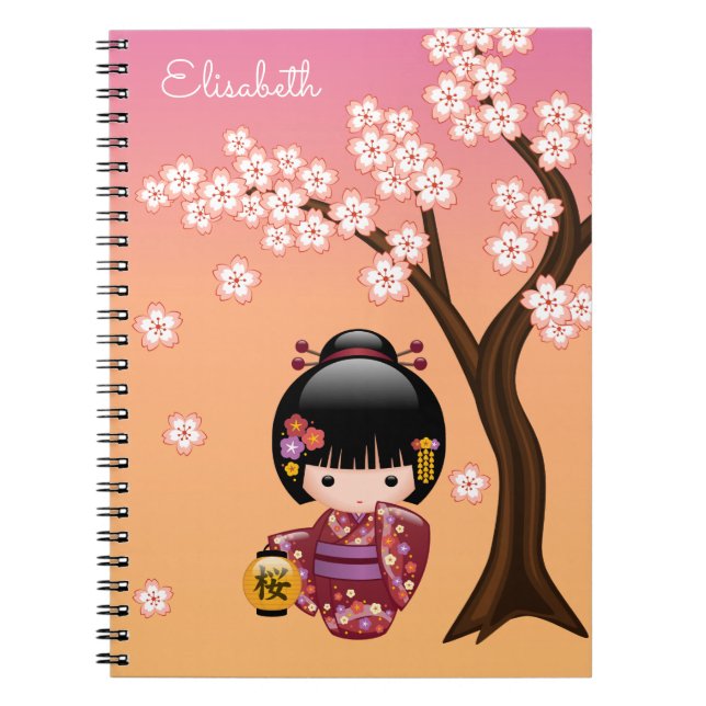 Carnet Poupée Sakura Kokeshi - Geisha Girl on Peach (Devant)