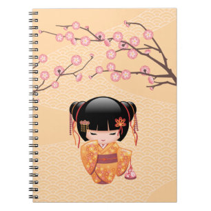 Carnet Poupée Ume Kokeshi - Japonaise Pêche Geisha Girl