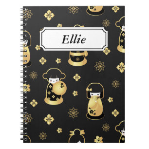 Carnet Poupées japonaises d'or noires élégantes