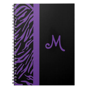 Carnet pourpre de monogramme de rayure de zèbre