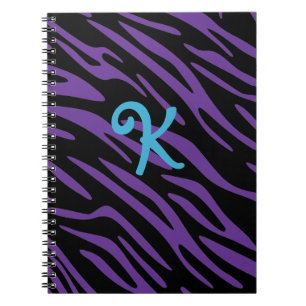 Carnet pourpre de monogramme de rayure de zèbre