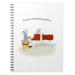Carnet "Practice Maintains Perfect" Mozart Playing Piano
