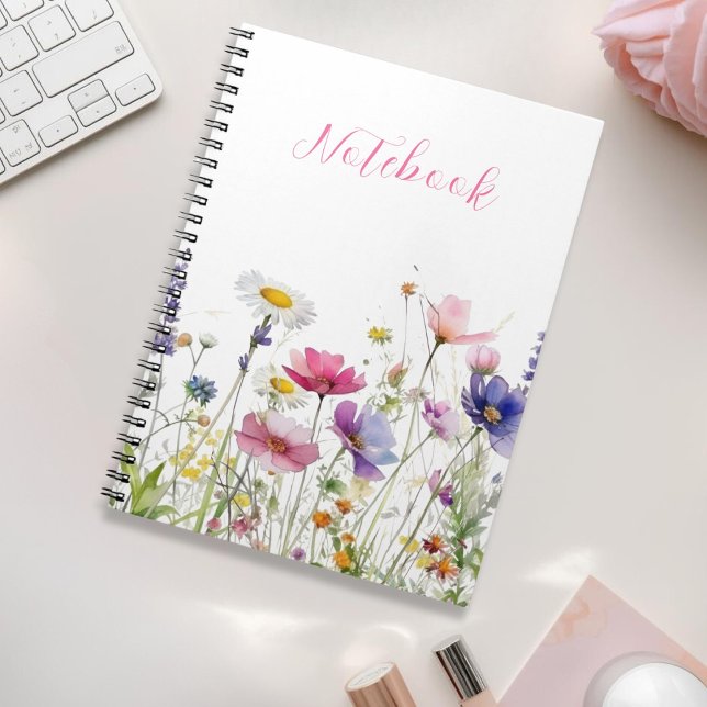 Carnet Prairie de Fleurs Sauvages Écriture Rose (Wildflower Meadow Pink Script Notebook)
