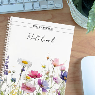 Carnet Pré avec fleurs sauvages aquarelle blanc propre