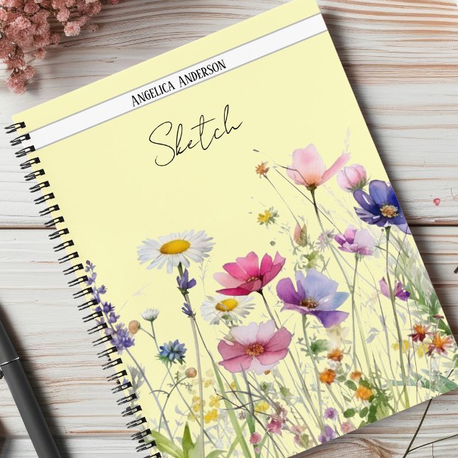 Carnet Pré avec fleurs sauvages d'aquarelle (Créateur téléchargé)