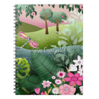 Carnet Pré rose avec libellule peint à la main