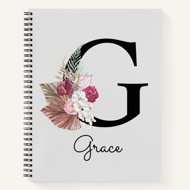 Carnet Premier G Monogramme rose Boho Girl Floral (Devant)