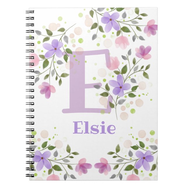 Carnet Premier Initial Plus Nom Elsie avec Fleurs (Devant)