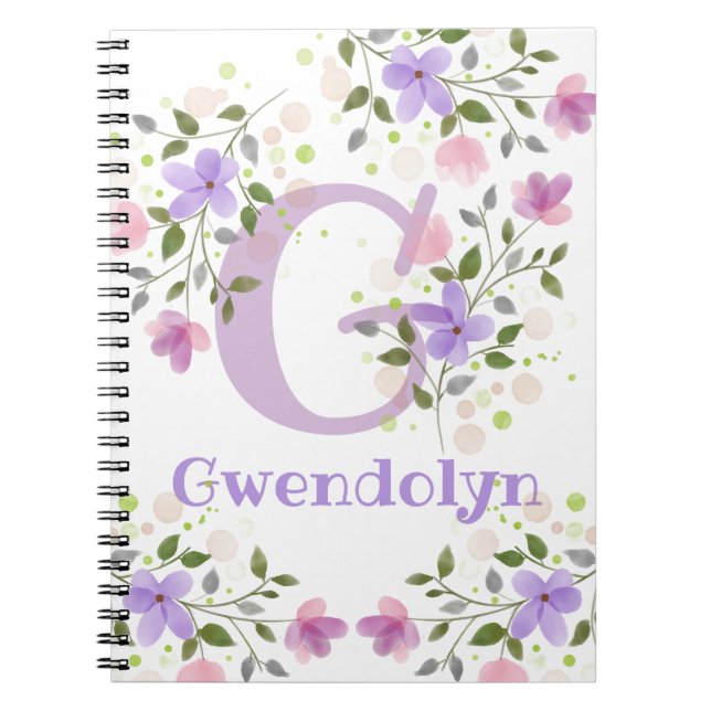 Carnet Premier Initial Plus Nom Gwendolyn avec Fleurs (Devant)