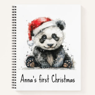 Carnet Premier Noël de bébé personnalisé Panda Santa aqua