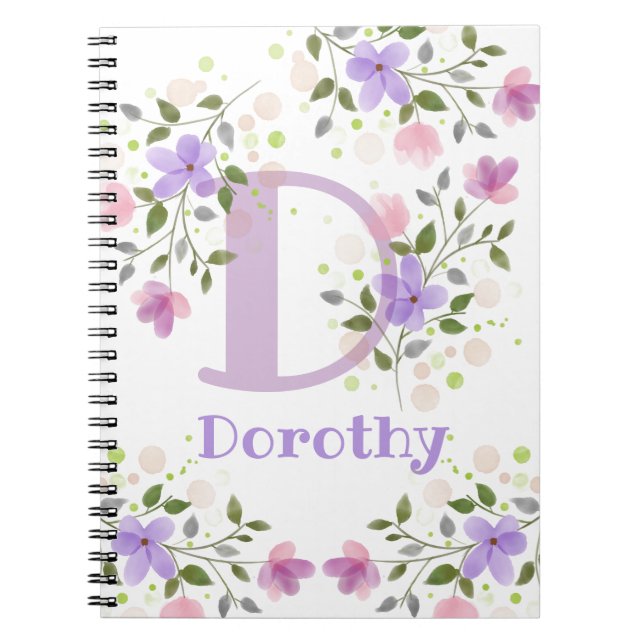 Carnet Premier nom initial plus Dorothy avec fleurs (Devant)